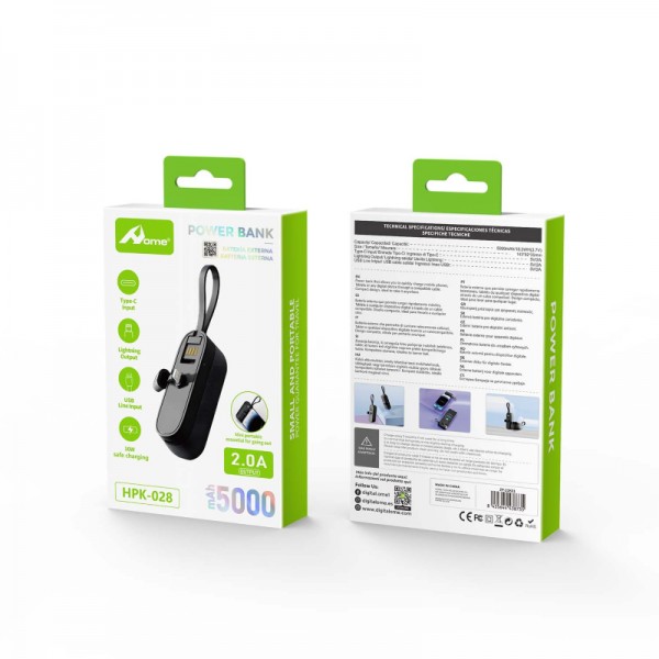 Mini Batería externa 5.000Mah Tipo C o Lightning HPK-028