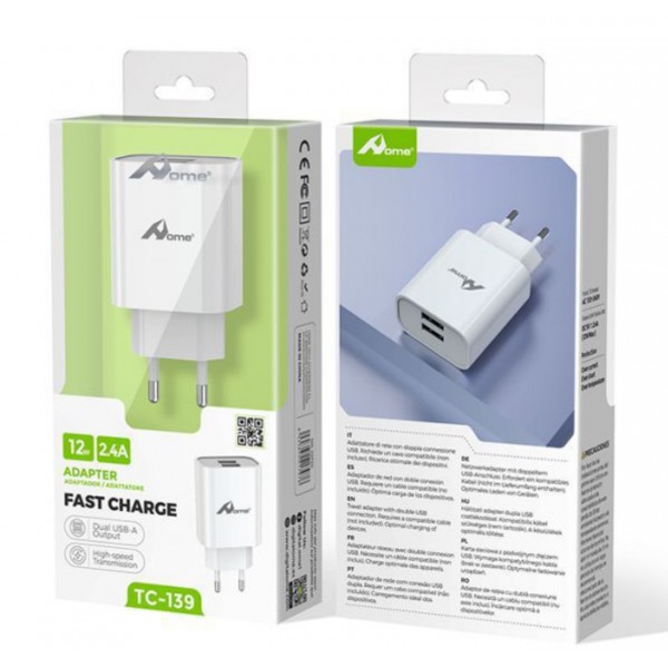 Adaptador de red 2.4A DUAL USB TC-139