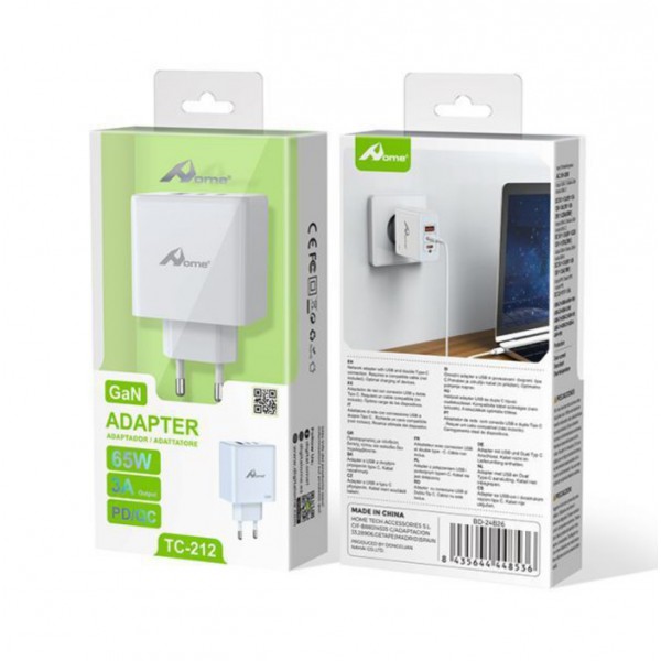 Adaptador de red doble Tipo C u USB 65W TC-212