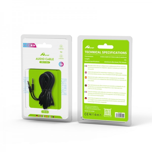 Cable Jack 3.5 mm –  Jack 3.5 mm Negro 1m/2m/3m 2