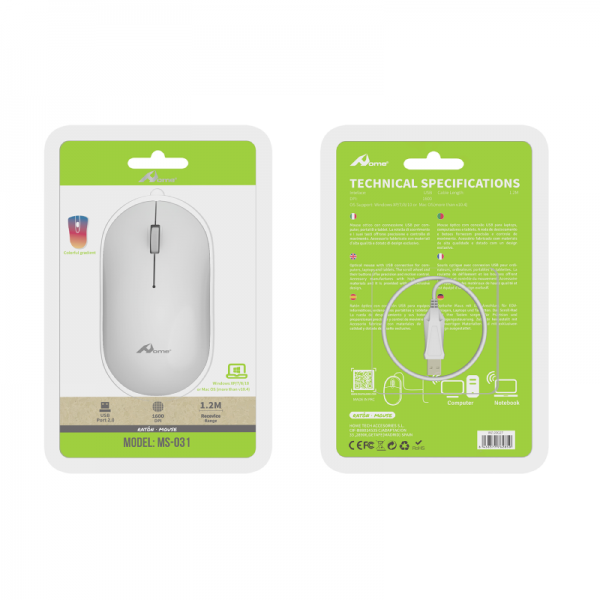 Ratón para ordenador multicolor 1.2m MS-31