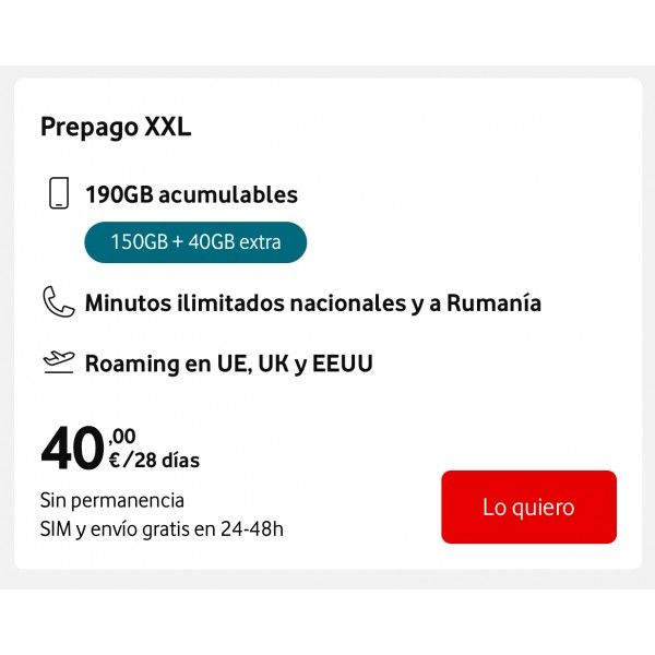 eSIM Vodafone 190GB